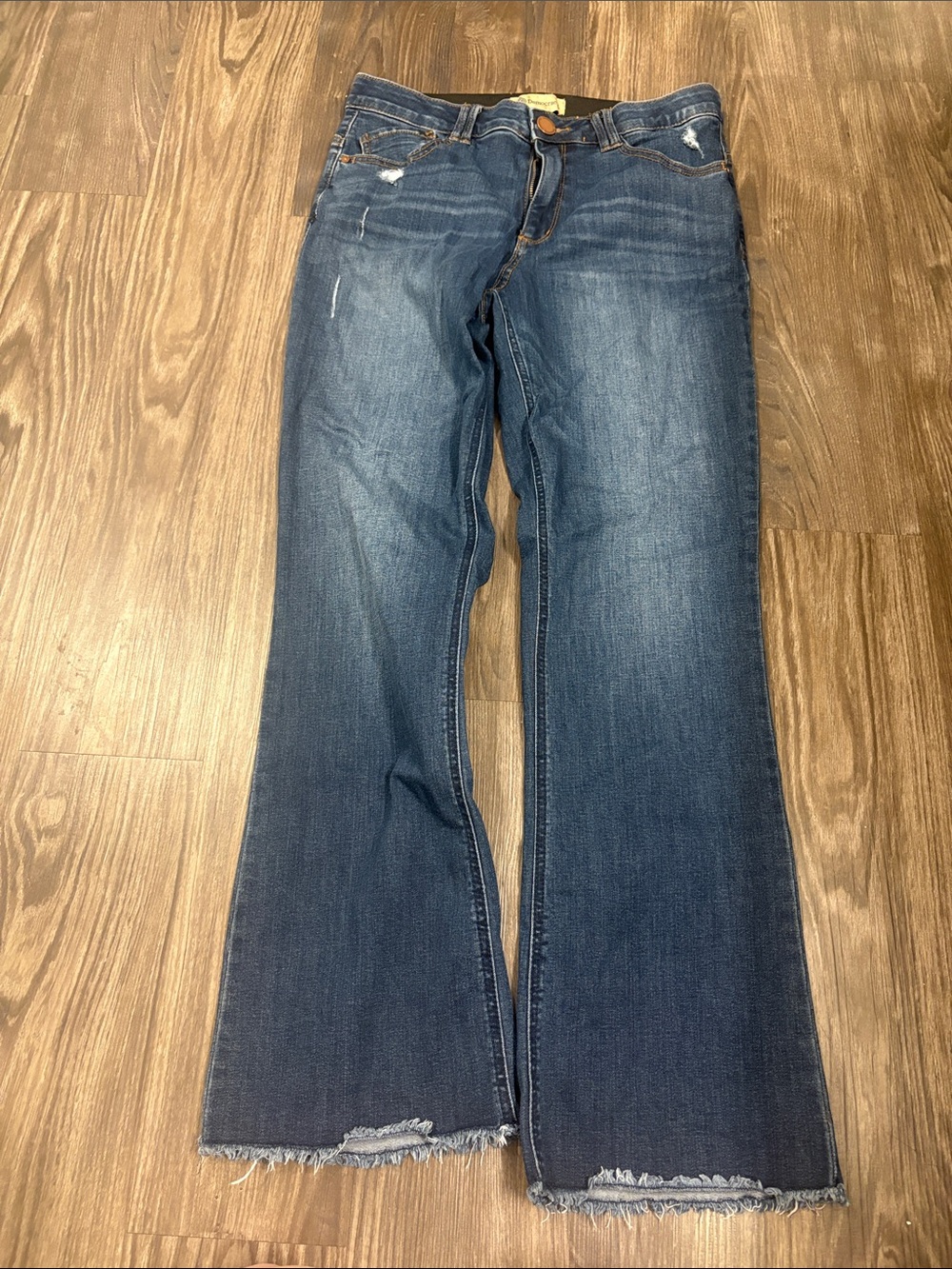Democracy Women's Dark Blue Flare Jeans with Frayed Hem